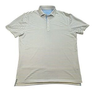 Johnnie O Mens Polo Shirt Blue Stripe Golf Performance Breathable Size L